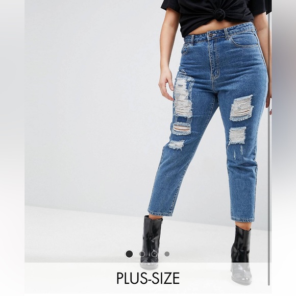 ASOS Liquor n’ Poker blue ripped straight/mom jeans size 18 - Picture 1 of 4